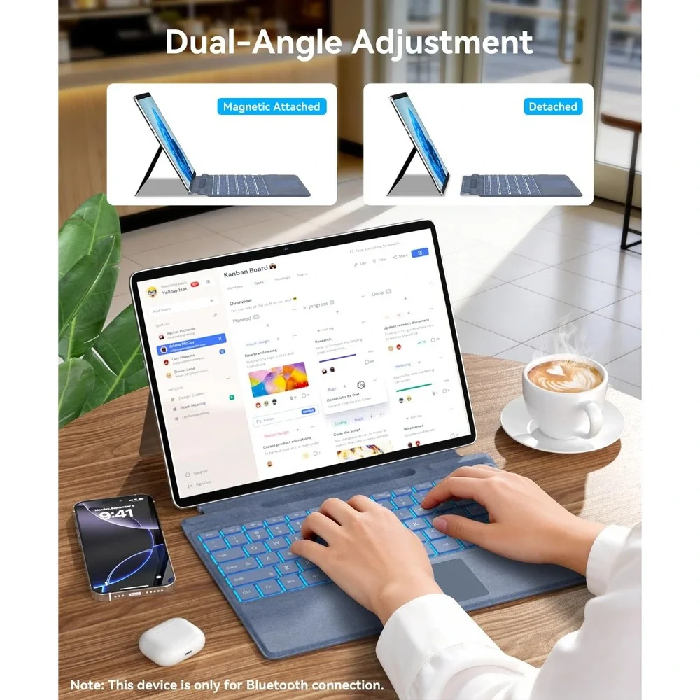 Omikamo Wireless Bluetooth Keyboard Touchpad Surface Pro 11 10 9 8 X Blue